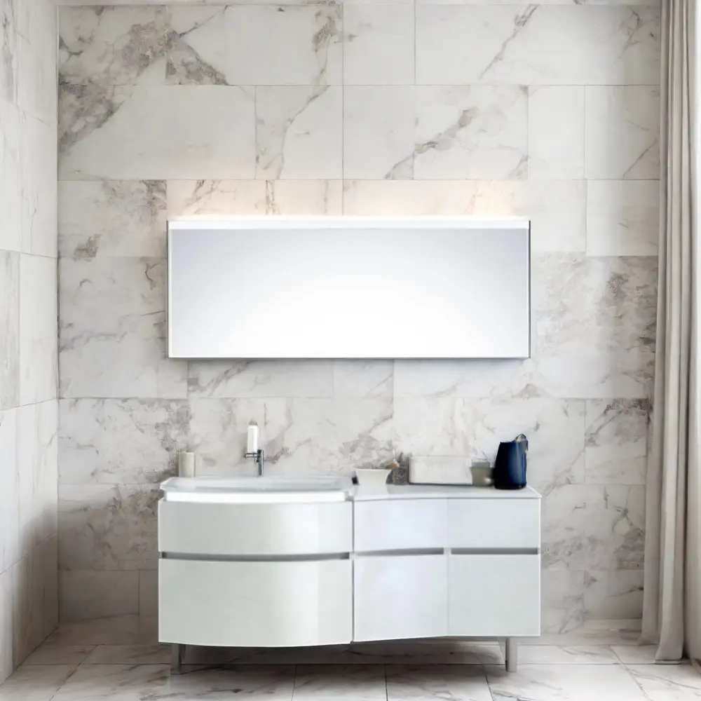 Modern Design White Rectangle-shaped Marble Tile Quartz Countertop with Mirror Included Vanity Combo VA-003Bathroom Vanities