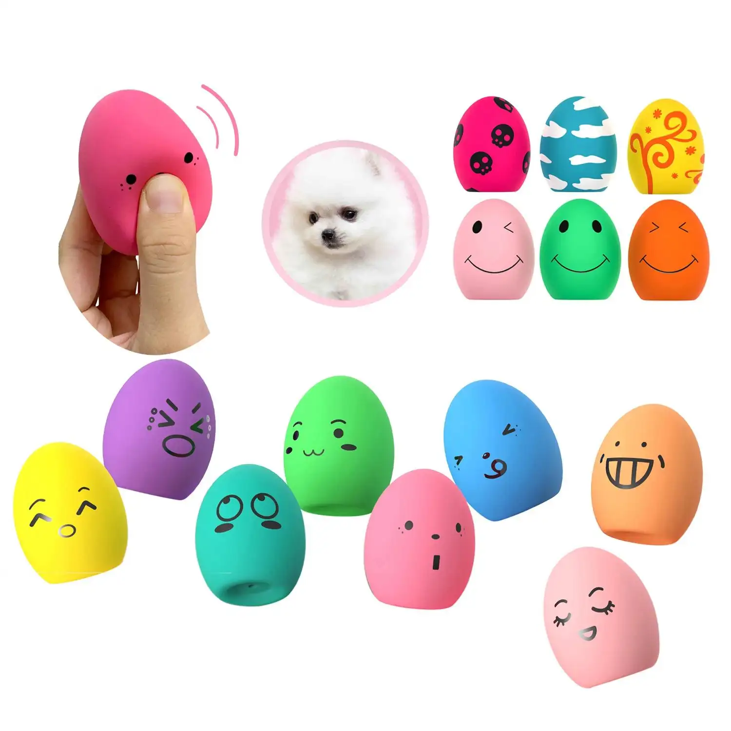 탄력 계란 라텍스 개 장난감 재미 있은 공 삐걱 거리는 라텍스 탄력 계란 강아지를위한 끽끽 소리와 작은 애완 동물 개 부드러운 고무 소리