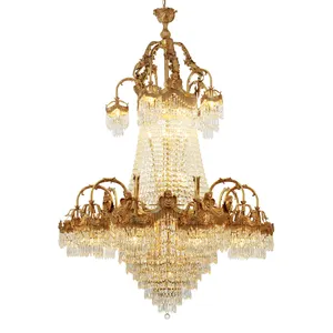 Lámpara colgante de latón para hotel, candelabro grande de cristal para salón de banquetes, FRANCÉS