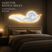 Panneau mural LED sculptural horizontal en plumes blanches et bleues lumineuses pour salon, chambre, hôtel, intérieurs modernes