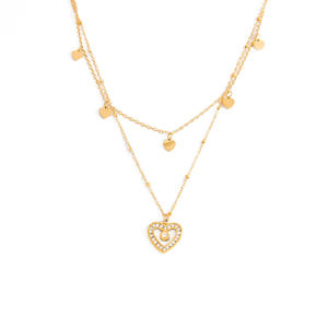 Collar con Colgante de Corazón de Acero Inoxidable, Diseño Multicapa con Incrustaciones, Joyería para Regalo de Amor - Product Image 5