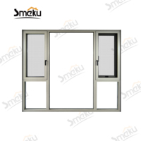 Ventana de Alto Rendimiento con Perfil de Aluminio en Bronce Champán, Combinación de Ventana Fija y Abatible con Persianas Manuales/Magnéticas