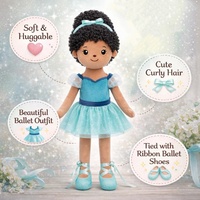 Peluche Ballerine Cheveux Bouclés Doux, Teinte Bleu Turquoise, Robe en Tulle Scintillant & Chaussures de Ballet, Décoration Polyvalente pour Zone Animaux & Chambres