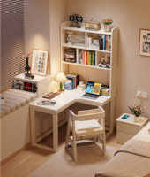 Bureau d'angle en bois de caoutchouc en forme de L, confortable, durable et écologique, avec huche et étagère pour l'étude à domicile DB03S #