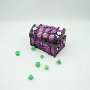 OEM 홈 데코 빈티지 핑크 3D 해적 두개골 보물 상자 사용자 정의 공예 독특한 수지 dund 미니 보석 주사위 저장 상자