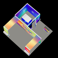 Stand d'exposition en aluminium 6x6m en forme de F, haute luminosité, avec affichage lumineux SEG, configuration à ailes étendues, pour salle de réunion centrale et réception