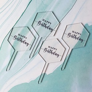 Décoration de gâteau transparente en acrylique « Honey And Sweetness », Joyeux Anniversaire, imprimée UV, fournitures pour fête d'anniversaire - Product Image 2