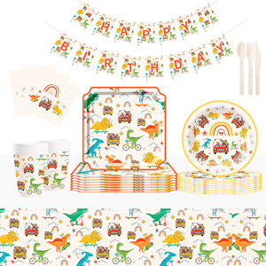 DAMAI - Platos, Vasos y Servilletas Desechables de Papel con Dibujos Animados de Capibara y Dinosaurio, Redondos, para Fiestas - Product Image 1