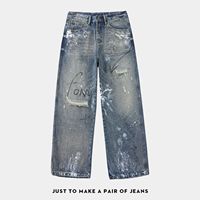 Jean Homme Y2K 2026 de Haute Qualité, Style Streetwear, Personnalisé, Bleu Vieilli, Effet Usé et Déchiré, OEM ODM