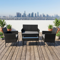 Ensemble de 4 canapés de salle à manger contemporains en rotin PE pour l'extérieur avec coussins en tissu, portables pour la terrasse et le jardin