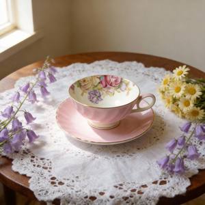 Taza y Platillo de Porcelana Blanca Ecológica, Diseño de Borde Floral, Hecho a Medida <span class=keywords><strong>en</strong></span> China, Marca HARVIT, para Regalos Empresariales, Gran Venta - Product Image 4