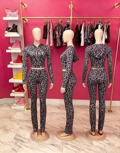 2-teiliges Bodycon-Outfit mit Leoparden muster und individuellem Outfit Langarm-Kapuzen jacke Lange Hosen Sexy Streetwear für Casual Club Skinny - Product Image 4