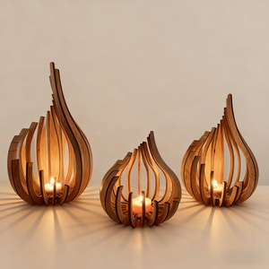 Wooden <b>Candle</b> Holder Tapered Design Decorative <b>Lantern</b> For Home Lighting And Gift - Product Image 1