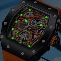 ONOLA 3854 Herren Automatikuhren Skelett-Design Neues Silikonarmband Tonneau-Zifferblatt Leuchtende Zeiger Automatische Herren-Armbanduhr