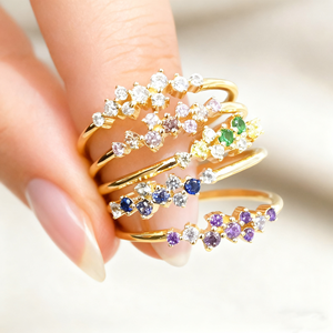 Venta al <span class=keywords><strong>Por</strong></span> Mayor de Anillos de Plata Esterlina 925, Joyería para los 12 <span class=keywords><strong>Meses</strong></span>, Set de Anillos de Eternidad con Piedra de Nacimiento de Circón Colorido en Forma de Flor y Hoja Chapados en Oro para Mujer - Product Image 4