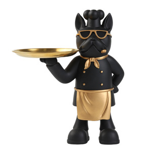 Commercio all'ingrosso creativo piccolo Bulldog scultura decorazione per la casa con vassoi in metallo in resina artigianato moderno tavolo <span class=keywords><strong>di</strong></span> stoccaggio per il soggiorno - Product Image 6