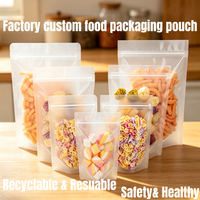 Sachet refermable transparent personnalisé en PE de qualité alimentaire, recyclable et étanche, avec encoche de déchirement pour bonbons et pop-corn