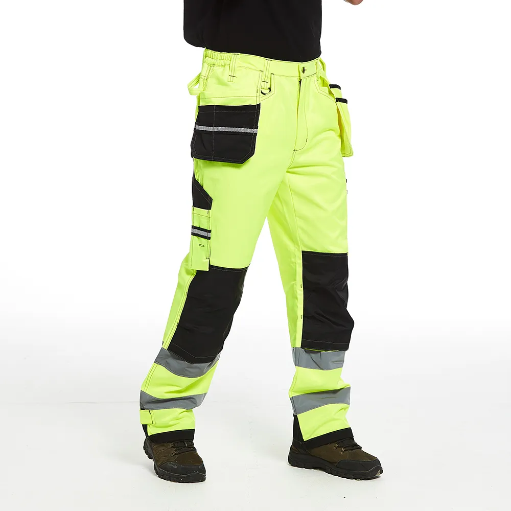 Phản quang an toàn bảo hộ lao động của nam giới Hi VIS thương hiệu làm việc quần được làm từ vải vải khó khăn với túi đa công cụ