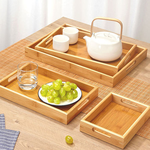 Plateau de service en bambou rectangulaire, plateau à thé et à café en bois massif, plateau de cuisine et de salle à manger, style simple - Product Image 2