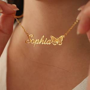 Collar con Colgante de Mariposa con Nombre Personalizado, Acero Inoxidable, Oro, Plata, Oro Rosa, Letra y Nombre Personalizados, Joyería de Moda Ajustable - Product Image 2