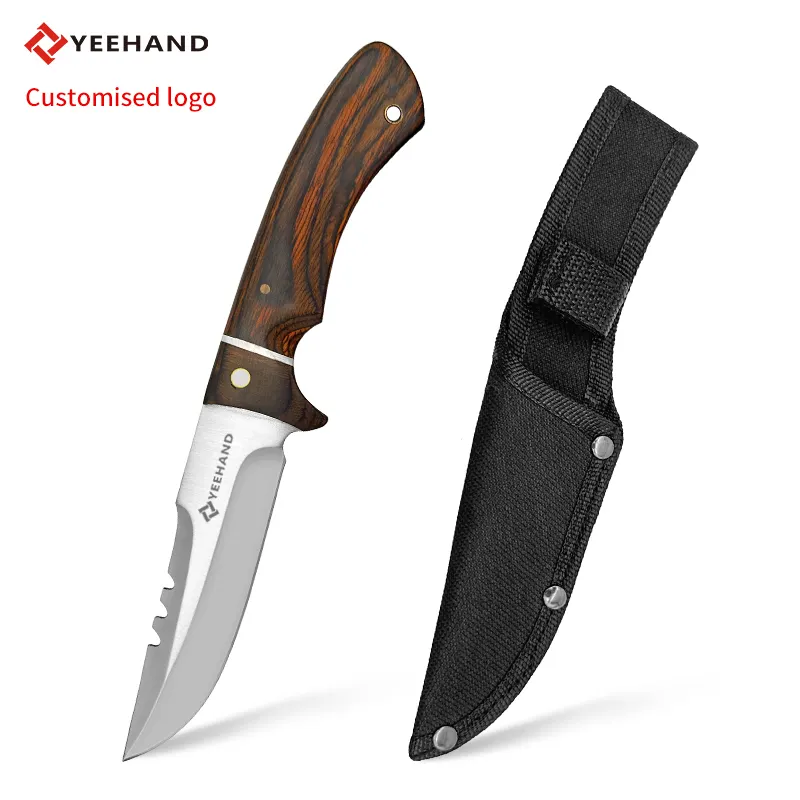 Cuchillo de caza con mango de madera de alta calidad, cuchillos tácticos pequeños para hombres, cuchillo de hoja fija