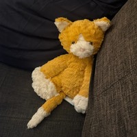Peluche Chat Orange à Poils Ondulés Collection JC Version Haute, Adorable Poupée 11-30cm de Hauteur, Anti-Stress, Cadeau Parfait Compagnon 0-24