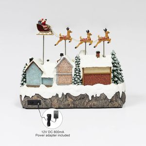 Décoration de Noël artisanale en résine, scène de traîneau du Père Noël et rennes, pour affichage festif des fêtes, décoration de table d'hiver pour la maison - Product Image 2