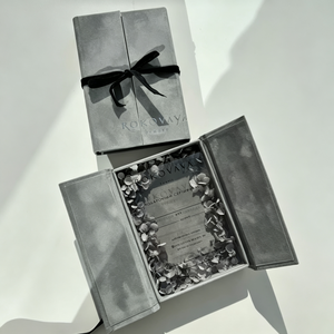 <span class=keywords><strong>Caja</strong></span> de Invitación de Boda de Doble Puerta en Gamuza Gris con Logotipo Personalizado, con Soporte Acrílico para Tarjetas de Certificado, para Spa de Belleza y Medicina - Product Image 1