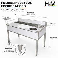 Table de préparation professionnelle en acier inoxydable 304 de 55 pouces avec bac GN, goulotte à déchets et planche à découper pour cuisine