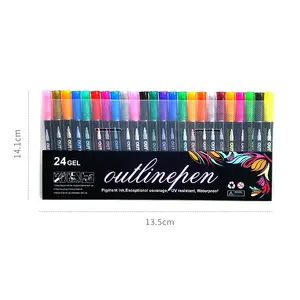 Sıcak satış 12 renk İşaretleyiciler metal sanat cetvel kalemi akrilik boya kalemi kalem su geçirmez çift hat anahat işaretleyici seti
