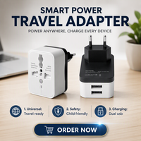 Adaptateur de voyage multiprise électrique CEE 7/16 européen avec 2 ports USB (DC 5V 1A) 10A 2 prises non-terré