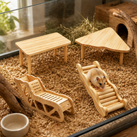 Set Perabot Kandang Hewan Peliharaan Kecil dari Kayu, Multifungsi, Platform Panjat, Jembatan, Lubang Ventilasi, Pegangan, dan Anak Tangga untuk Hamster dan Gerbil