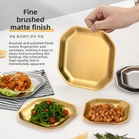 Assiette octogonale en acier inoxydable, design moderne et minimaliste, pour restaurant, salade, collation, gâteau, os, style coréen