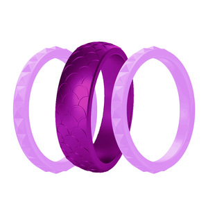 Bague de mariage en Silicone pour femmes, pour filles, 3 pièces, anneau à motif de diamant, écailles de poissons, douze pierres d'anniversaire - Product Image 1