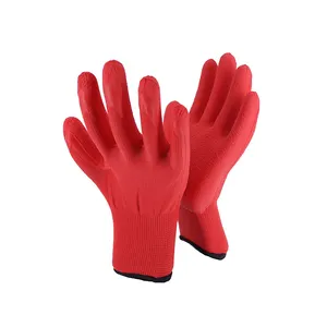 Gants de travail en caoutchouc enduits de latex de finition froissée de polyester rouge 13G de vente chaude