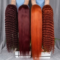 Wig Rambut Asli Brasil Warna Pirang Burgundy Ginger dengan Lace Front Transparan, Kualitas 12A, Model Deep Wave Spanish Curly, Grosir