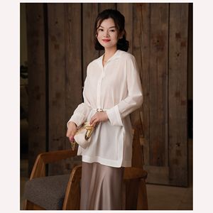 Camicia classica di raso y cotone misto cotone tinta unita abiti da donna bluse e camicie da donna abiti da donna - Product Image 3