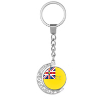 Porte-clés rotatif personnalisé en forme de lune, cadre creux en alliage, double face, drapeau de Niue, pour souvenir touristique de collection