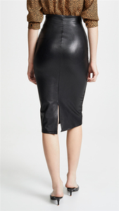 Gonna longuette da donna in pelle PU nera elegante da donna 2022 personalizzata - Product Image 3