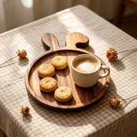 Plateau de service en bois d'acacia Premium avec oreilles de lapin, joli plateau en bois en forme de lapin pour les collations, les desserts et les fêtes
