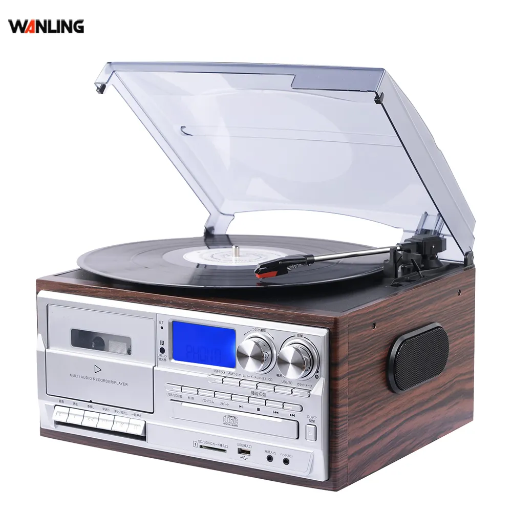 3-Gang-Plattenspieler mit Kassetten wiedergabe USB-Stereo-Phonograph Plattenspieler CD-Plattenkassetten-Radio-Player 6 in 1 Vinyl-Plattenspieler