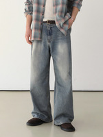 Jean en denim pour homme à poches arrière à soufflet, avec rangement extensible, coupe ample, style utilitaire, en gros