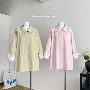 ピーチ自家製ヴィンテージ秋ムースカフレーススプライシングデザインジッパー開閉トレンチコート女性用ルーズフィットトップ - Product Image 1