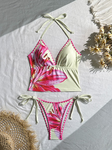 <b>Hot</b> Selling European American <b>Pink</b> Backless Bikini Separate Tie Strap Swimsuit Island Beach Bathing <b>Suit</b> - Product Image 5