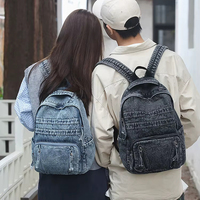 Ransel Uniseks Denim Gaya Jepang untuk Jalan-Jalan, Sederhana, Serbaguna, Artistik, Kasual, Tahan Lama, Tas Sekolah, Tas Perjalanan