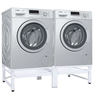 Double piédestal <span class=keywords><strong>pour</strong></span> <span class=keywords><strong>machine</strong></span> <span class=keywords><strong>à</strong></span> <span class=keywords><strong>laver</strong></span> <span class=keywords><strong>et</strong></span> <span class=keywords><strong>sèche</strong></span>-<span class=keywords><strong>linge</strong></span> Support en acier de qualité robuste 2 <span class=keywords><strong>étagère</strong></span>s coulissantes Universal Fit White Mini Storage Rack - Product Image 1