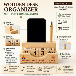 Custom Wooden Desk Organizer with Calendar Clock <b>Phone</b> Holder Pen Stand Logo Promotional <b>Office</b> Gift Standard Size Made in Delhi - Product Image 1