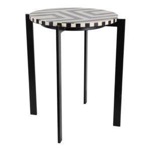 Tavolino Rotondo in Resina con Motivi Geometrici Bianco e Nero per Soggiorno e Camera da Letto - Product Image 1