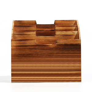 Organisateur de magazines de bureau en bois massif, support de rangement A4 à 3 niveaux, porte-livres de bureau couleur flamme, forme carrée - Product Image 4