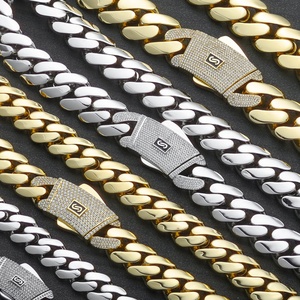 Collar de Cadena Cubana de Acero Inoxidable Chapado en Oro de 14K con Zirconia, Estilo Hip-Hop Europeo-Americano Popular, de Alta Gama para Hombre - Product Image 1